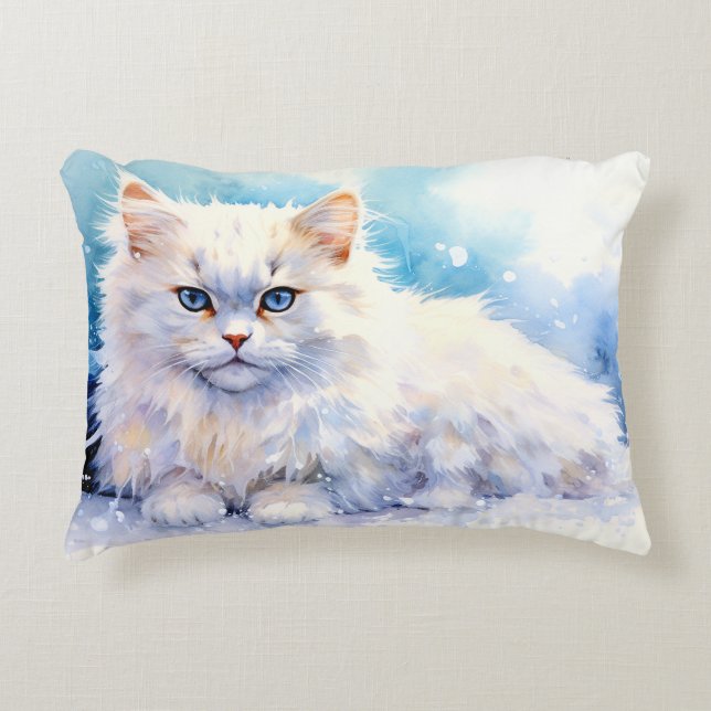 Snow White Cat Decorative Cushion (Front)