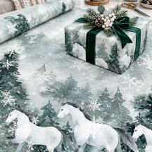 Snow White Horses Winter Woodland Mountain Forest