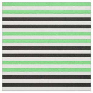 Snow white, Light green, midnight black stipe Fabric