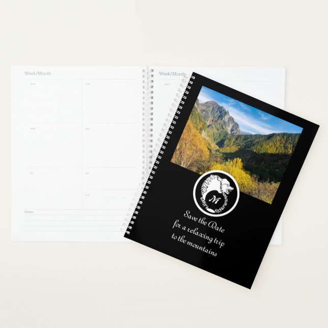 Snow White Wolf Silhouette Laurel Monogram Photo Planner (Display)