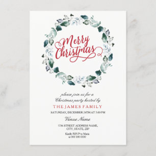 Snow White Wreath Merry Family Christmas Party Invitation