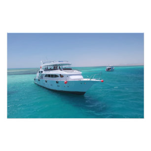 Snow-white yacht near the White Island in Red Sea Photo Print