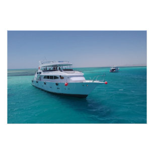 Snow-white yacht  near the White Island in Red Sea Poster