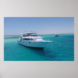 Snow-white yacht  near the White Island in Red Sea Poster