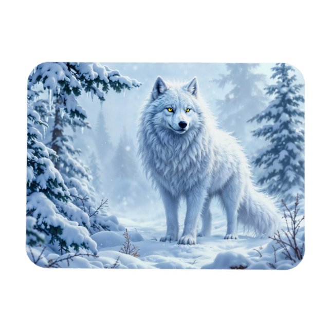 Snow wild wolf yellow neon eyes decor magnet (Horizontal)