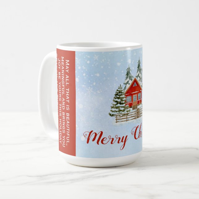Snow Winter Cottage Fir Trees Christmas  Coffee Mug (Front Left)