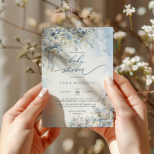 Snow Winter Dusty Blue Baby Shower  Invitation