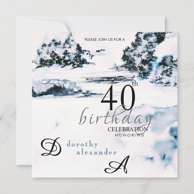 Snow Winter Mountains Modern Birthday Invitation (Front)