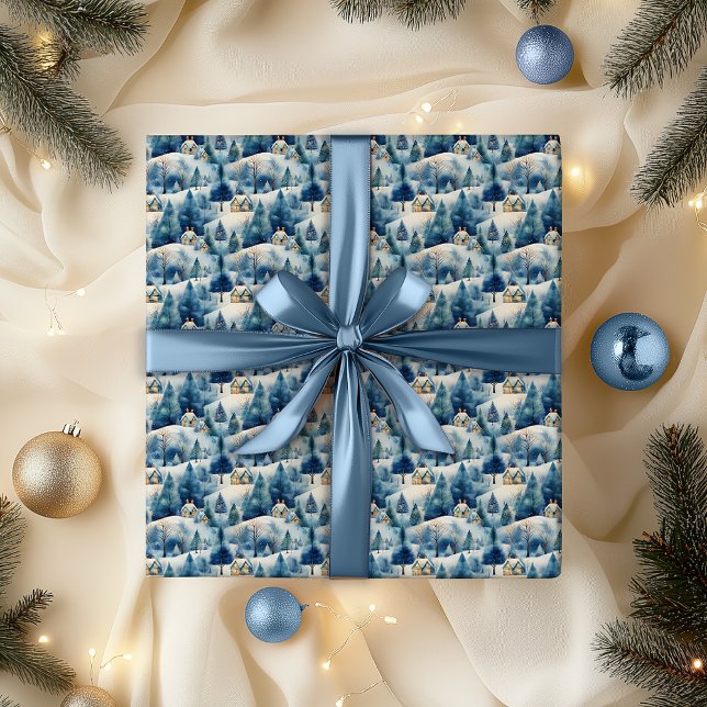 Snow Winter Wonderland Landscape Christmas Holiday Wrapping Paper (Snowy Winter Wonderland Alpine Village Landscape Christmas Holiday Blue Wrapping Paper)