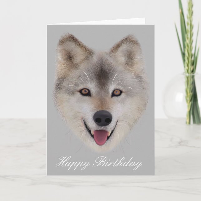 Snow Wolf Birthday Card (Front)