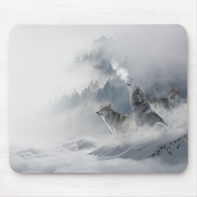 Snow Wolf Winter Wildlife Mouse Pad (Front)
