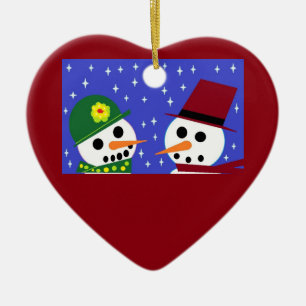 SNOW WOMAN SNOW MAN SNOW PEOPLE HEART ORNAMENT