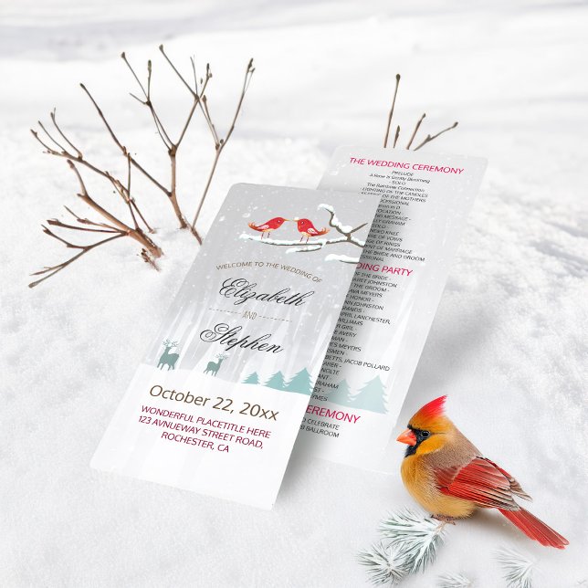 Snow Wonderland Birds Deer Winter Wedding Programs Programme (Creator Uploaded)