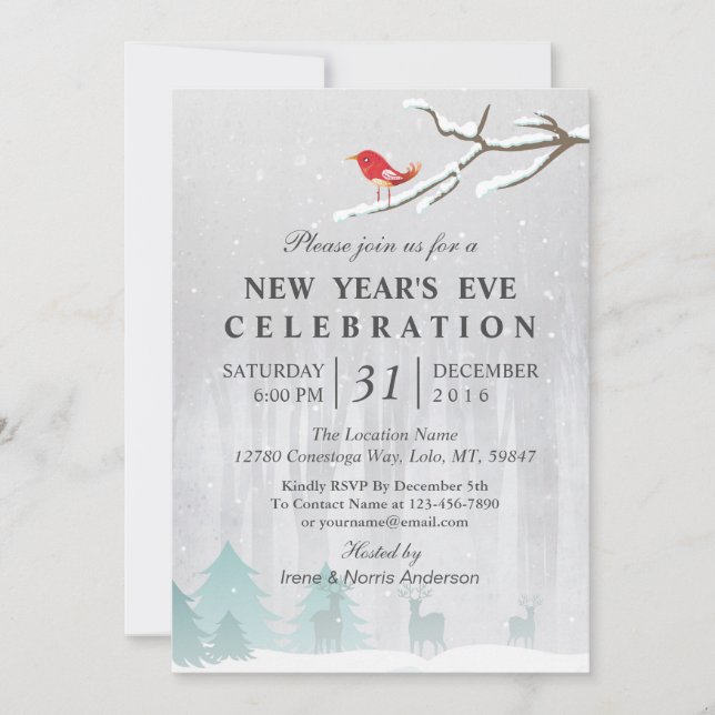 Snow Wonderland New Year's Eve Party Invitation (Front)