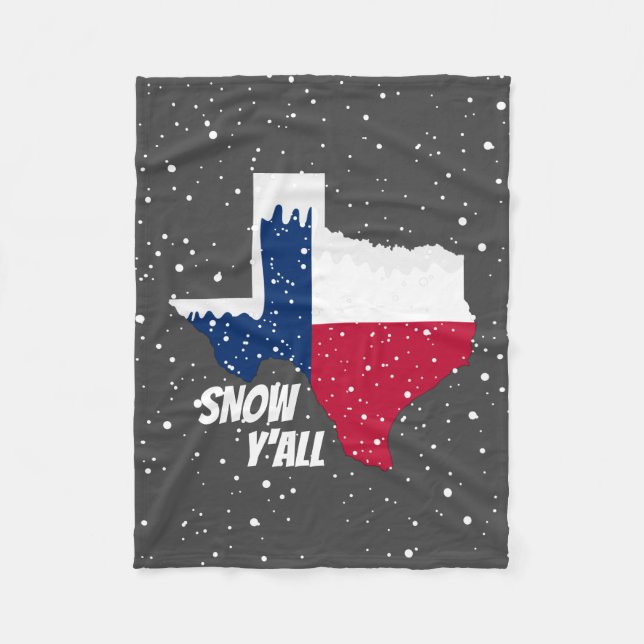 Snow Y'all - Texas Map with Snow Fleece Blanket (Front)