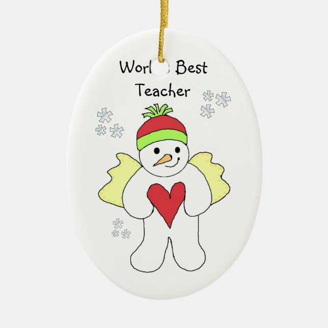 SnowAngel World's Best Teacher Design Ceramic Tree Decoration (Front)
