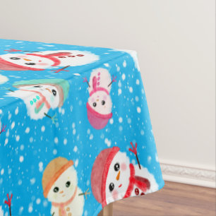 Snowball and Snowman Blue 2 Tablecloth