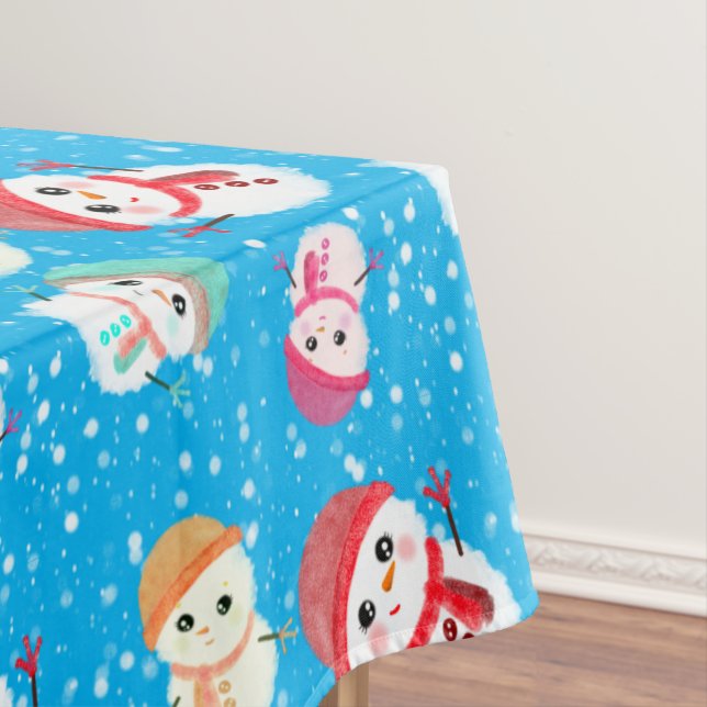 Snowball and Snowman Blue 2 Tablecloth (In Situ)
