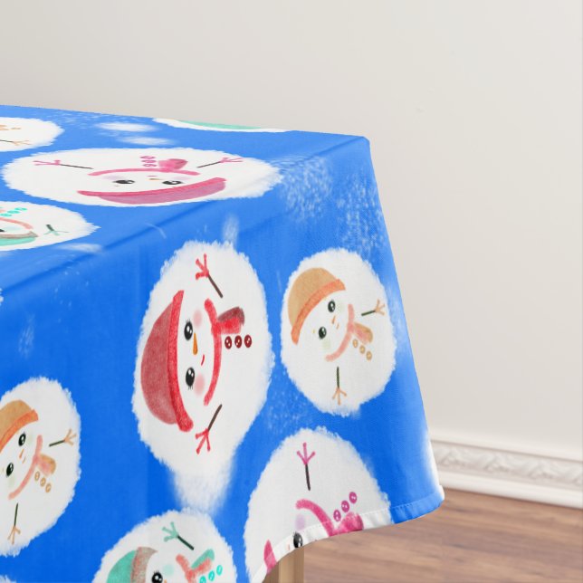 Snowball and Snowman Blue 3 Tablecloth (In Situ)