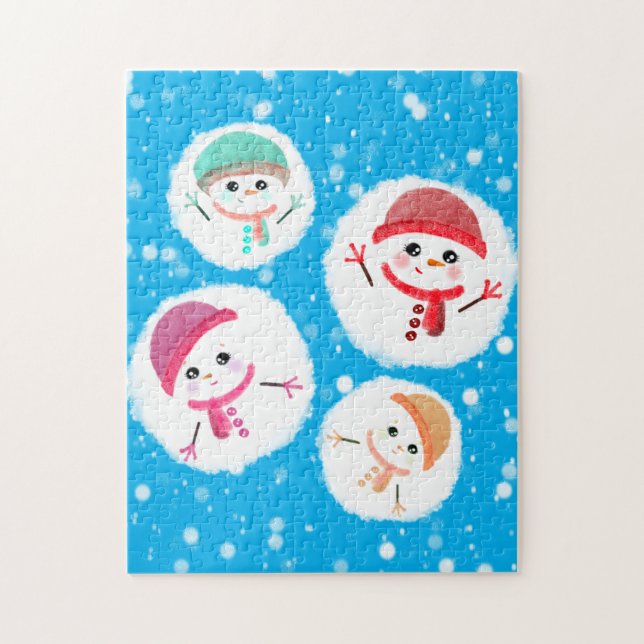 Snowball and Snowman Blue Jigsaw Puzzle (Vertical)