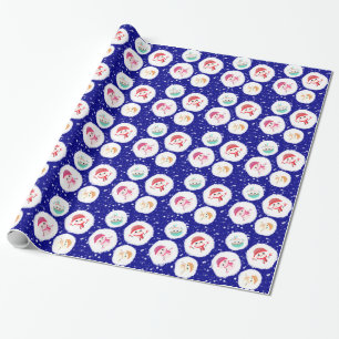 Snowball and Snowman Navy Blue Wrapping Paper