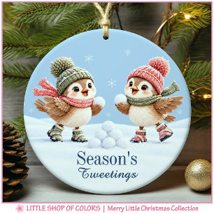 Snowball Birds Personalised Photo Christmas Ceramic Tree Decoration