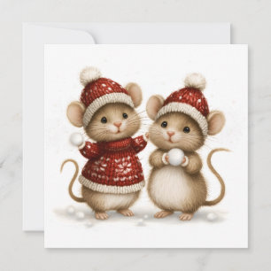 Snowball Christmas Mice Holiday Card