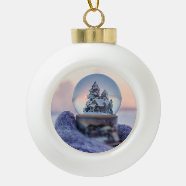 Snowball Christmas tree winter snowfall  Ceramic Ball Christmas Ornament (Front)