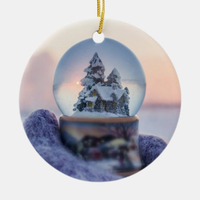 Snowball Christmas tree winter snowfall  Ceramic Tree Decoration (Front)