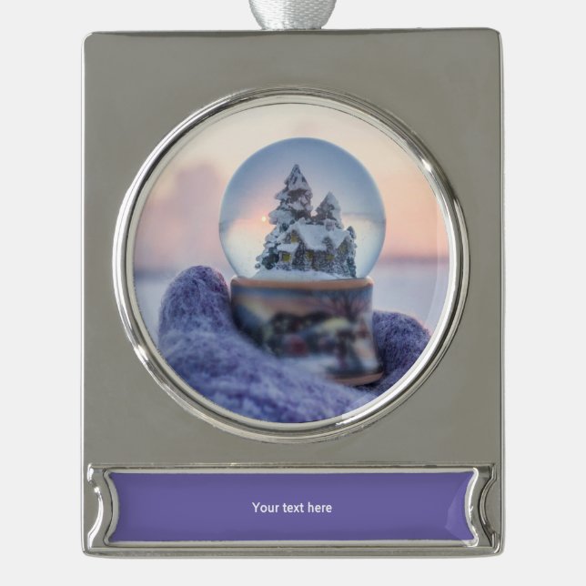 Snowball Christmas tree winter snowfall  Silver Plated Banner Ornament (Front)