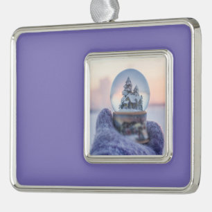 Snowball Christmas tree winter snowfall Silver Plated Framed Ornament