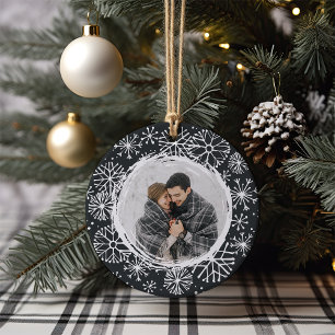 Snowball   Double Sided Name & Year Photo Ceramic Tree Decoration