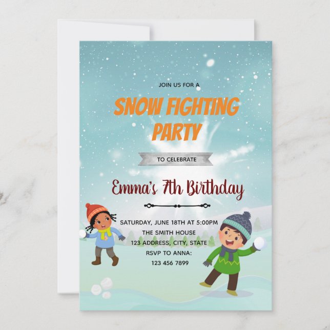 Snowball fight birthday Invitation (Front)