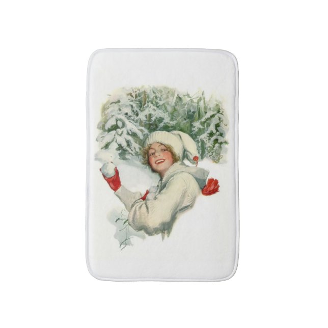 Snowball Fight (by Harrison Fisher) Bath Mat (Front Vertical)