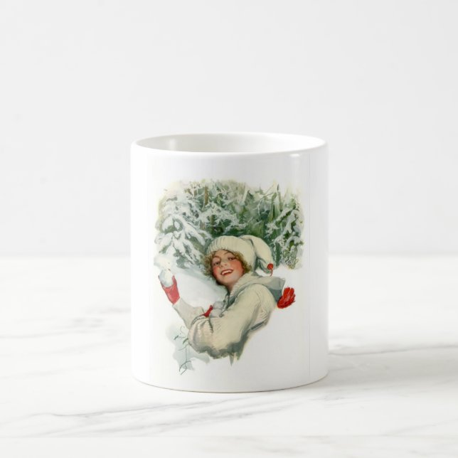 Snowball Fight (by Harrison Fisher) Coffee Mug (Center)