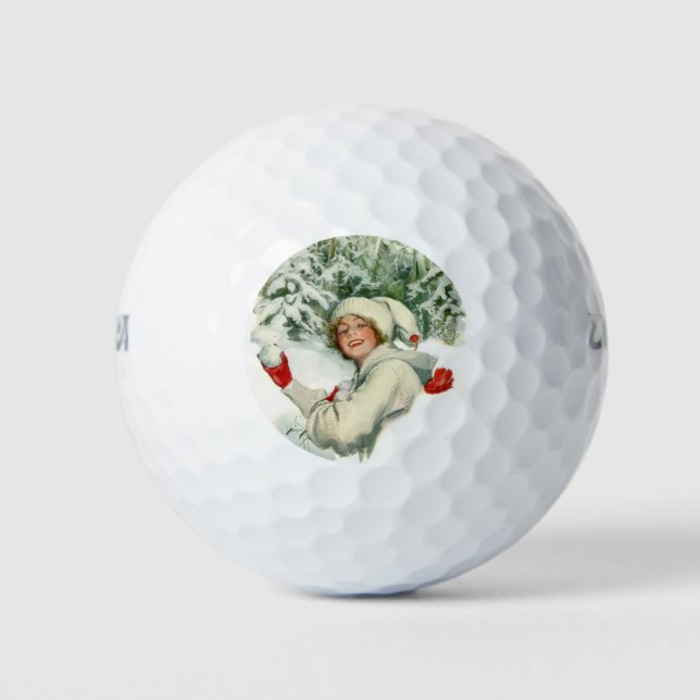 Snowball Fight (by Harrison Fisher) Golf Balls (Front)