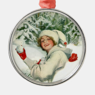 Snowball Fight (by Harrison Fisher) Metal Tree Decoration