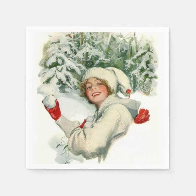 Snowball Fight (by Harrison Fisher) Napkin (Front)