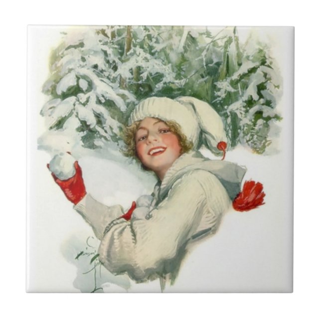 Snowball Fight (by Harrison Fisher) Tile (Front)