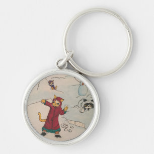 Snowball Fight Cats Key Ring