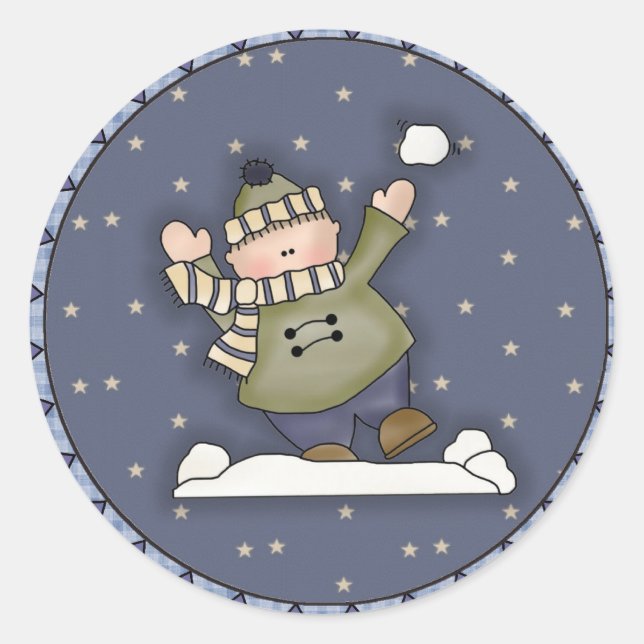 Snowball Fight Classic Round Sticker (Front)