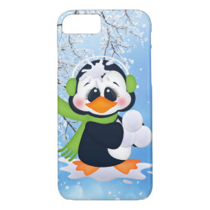 Snowball fighting Christmas penguin seven case