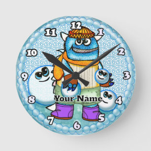Snowball Monster Round Clock