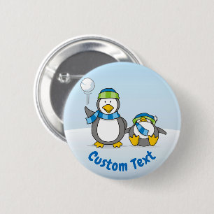 Snowballing penguins 6 cm round badge