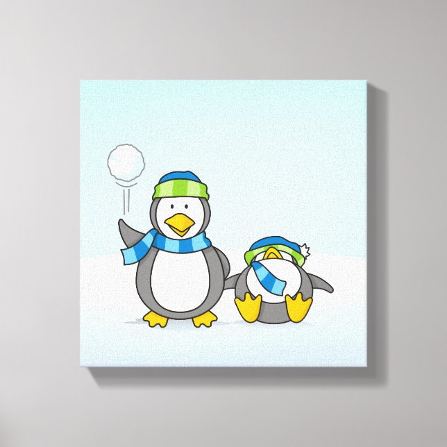 Snowballing penguins canvas print (Front)