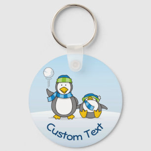 Snowballing Penguins Keychain