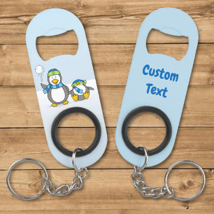 Snowballing penguins keychain bottle opener
