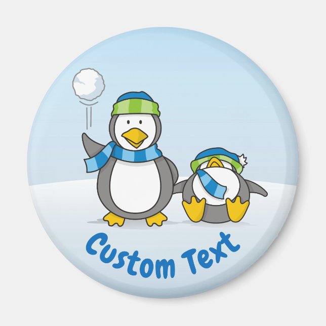 Snowballing penguins magnet (Front)