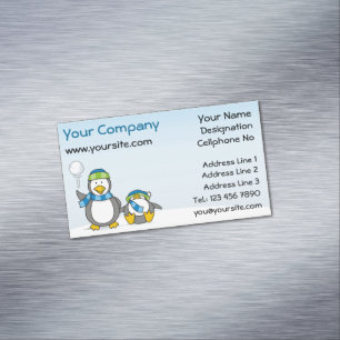 Snowballing penguins magnetic business card