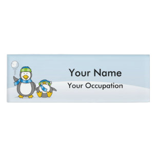 Snowballing penguins Name Tag